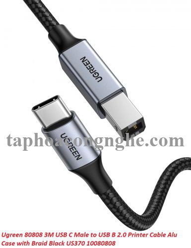 Ugreen 80808 3M màu xám đầu nhôm cáp USB type C ra usb B máy in dây dù US370 30080808